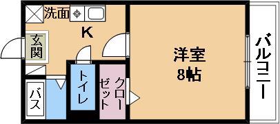ウィングヒルズ笠山(1K/2階)の間取り写真