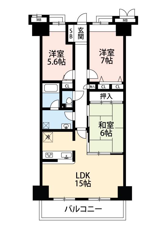 メイツ南千里(3LDK/4階)の間取り写真