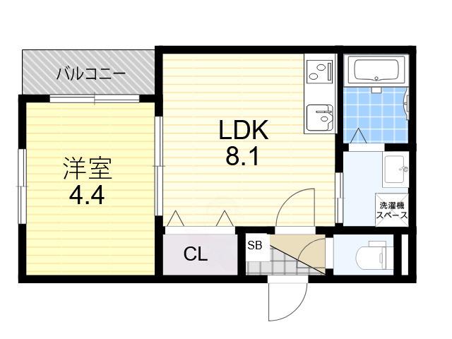 AIA難波南(1LDK/1階)の間取り写真