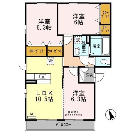 VILLA PRIMAVERA I棟(3LDK/2階)の間取り写真