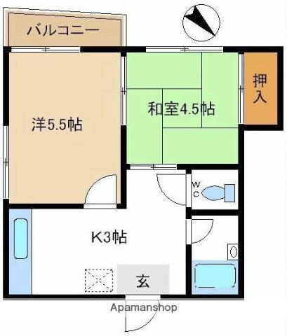 シャトレーヌ伏見(2K/2階)の間取り写真