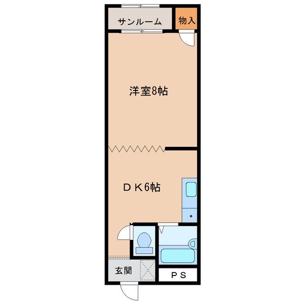 ベルティハイム(1DK/1階)の間取り写真