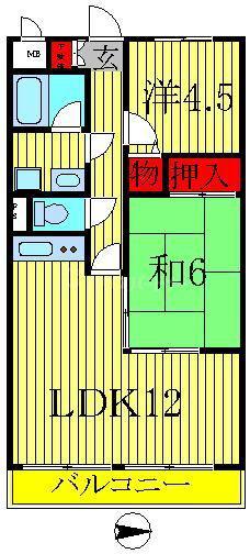ウラニア天王台(2LDK/3階)の間取り写真
