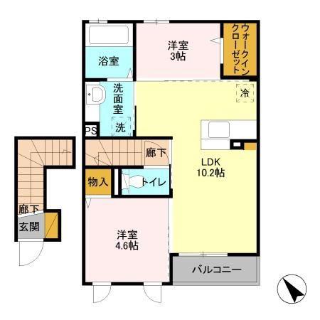 クレセント II(2LDK/2階)の間取り写真