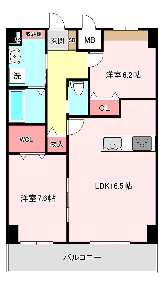 グランドホープ(2LDK/7階)の間取り写真