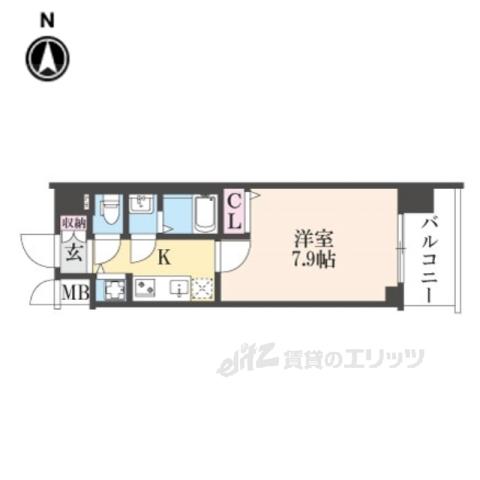 ファステート京都洛南エリーゼ(1K/5階)の間取り写真