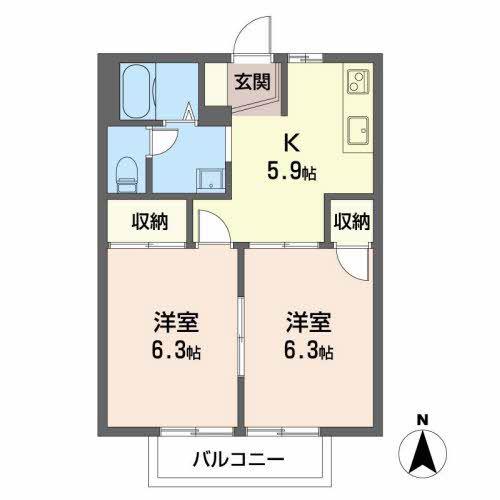 プラセオ一色 A棟(1LDK/1階)の間取り写真