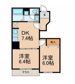 マリブコートみさき2(2DK/1階)の間取り写真
