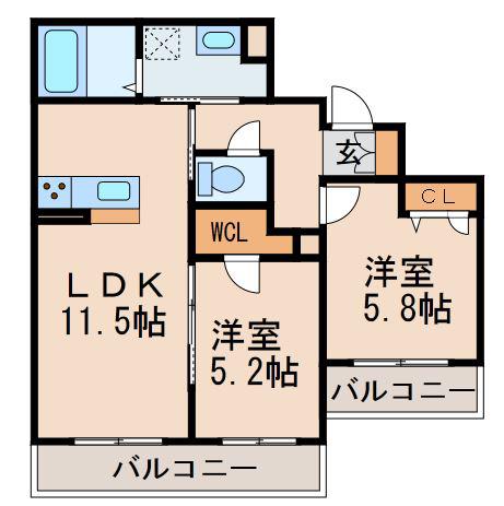 シャーメゾン吉礼(2LDK/2階)の間取り写真