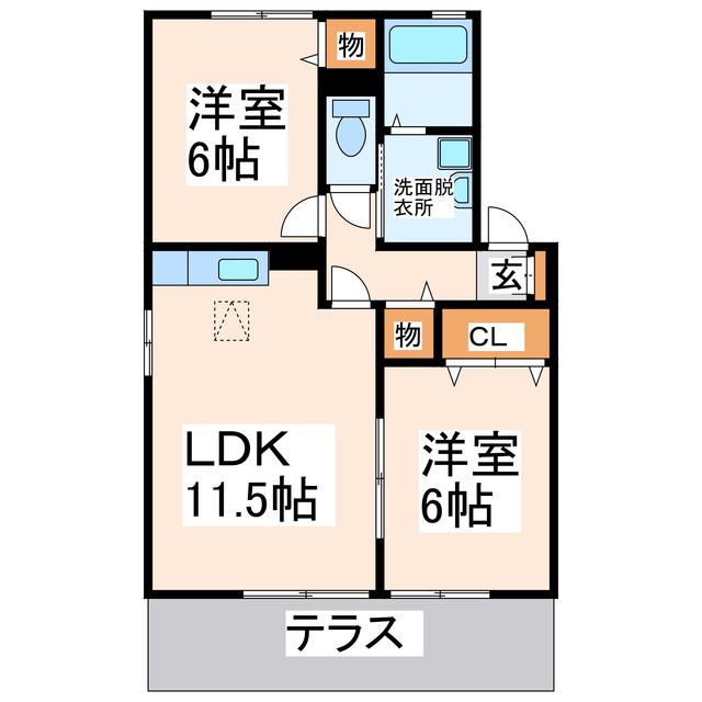 ジュネブA・B(2LDK/1階)の間取り写真
