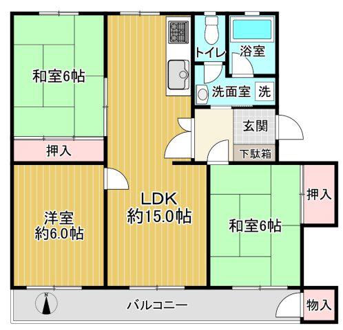 鹿島団地3-4(3LDK/2階)の間取り写真