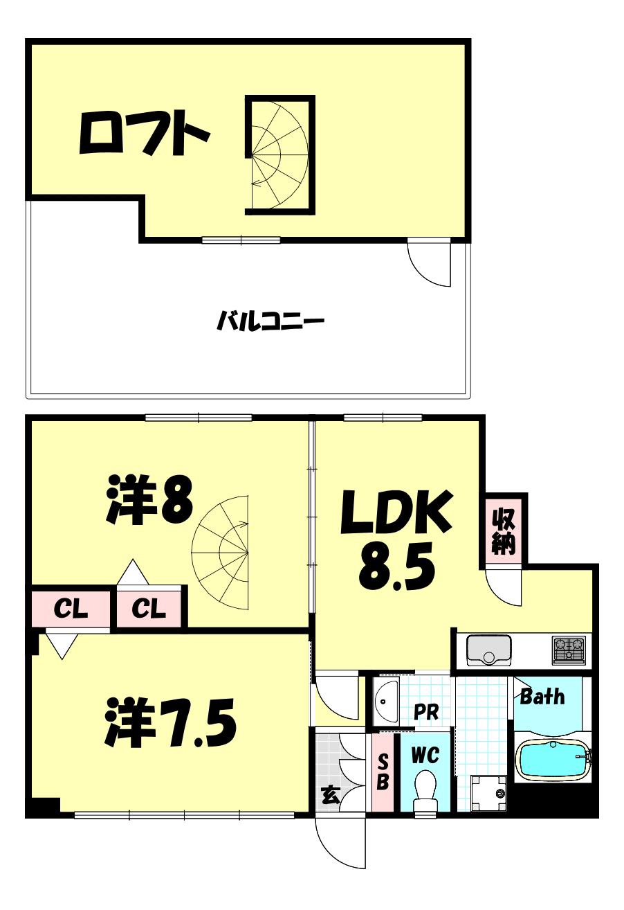 NOSUN湊川公園(2LDK/6階)の間取り写真