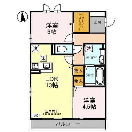ラ・コリーヌ(2LDK/1階)の間取り写真