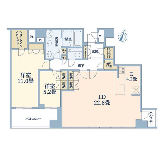 ブランズタワー梅田ノース(2LDK/48階)の間取り写真