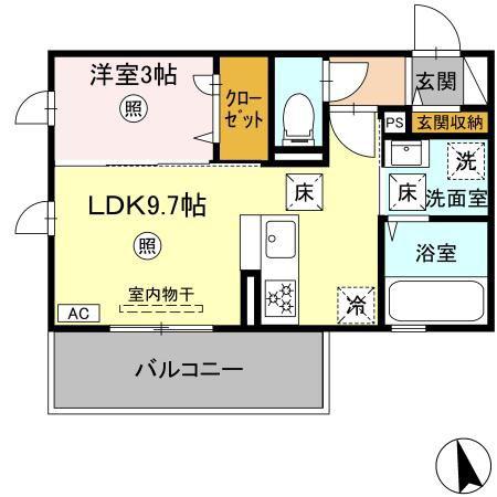 D-ROOM西熊本駅(1LDK/1階)の間取り写真