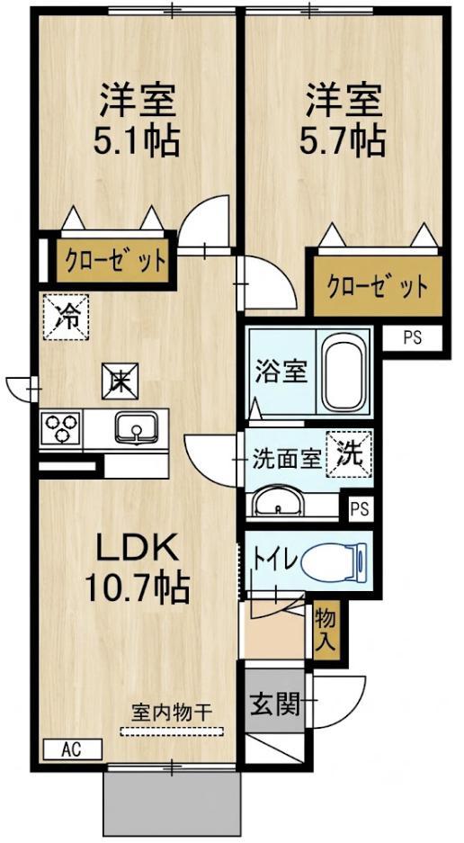 チェリーハウスII(2LDK/1階)の間取り写真