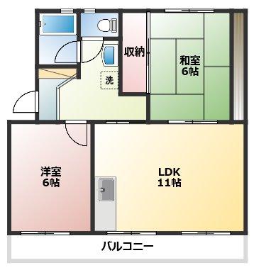 コーポ杉浦(2LDK/4階)の間取り写真
