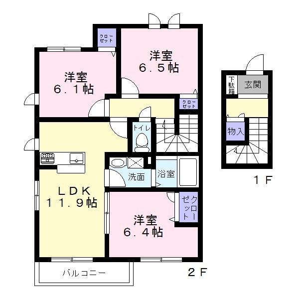 SHA MAISON AVENUE松ヶ丘 A棟(3LDK/2階)の間取り写真