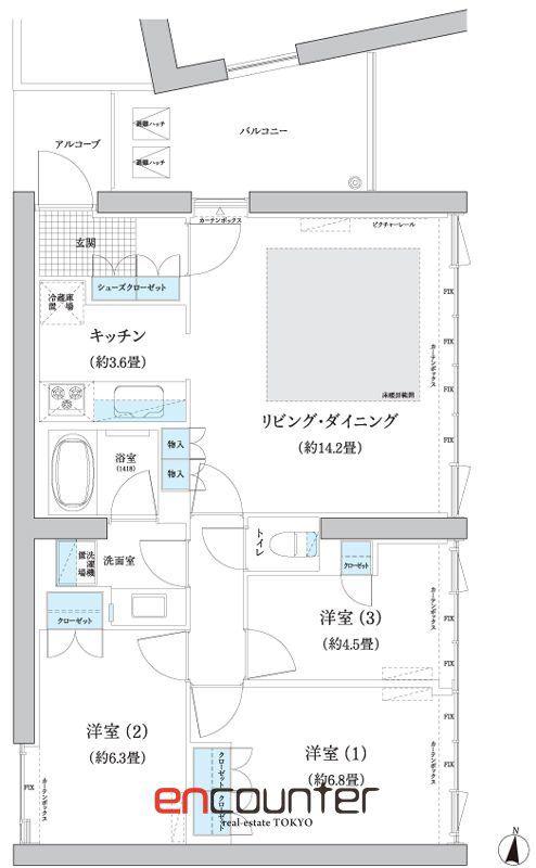 ガーデニエール砧 ウエスト(3LDK/6階)の間取り写真