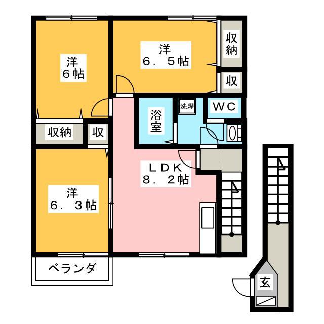 アヴニール B(3DK/2階)の間取り写真