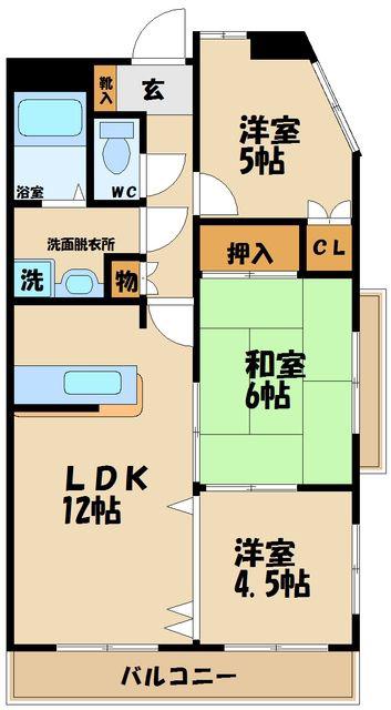 サザン稲城(3LDK/1階)の間取り写真