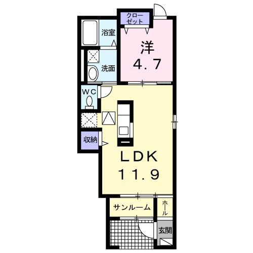 フローラA(1LDK/1階)の間取り写真