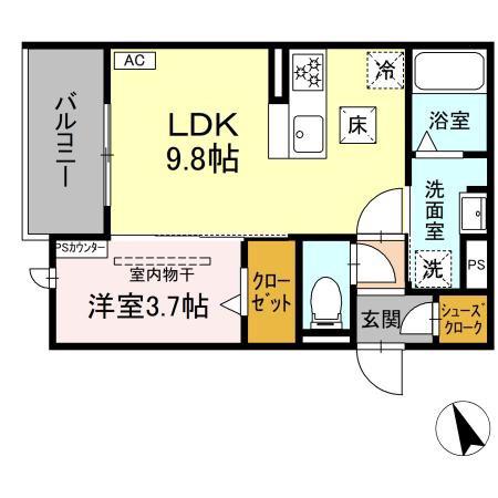 D-HILLS小池(1LDK/1階)の間取り写真