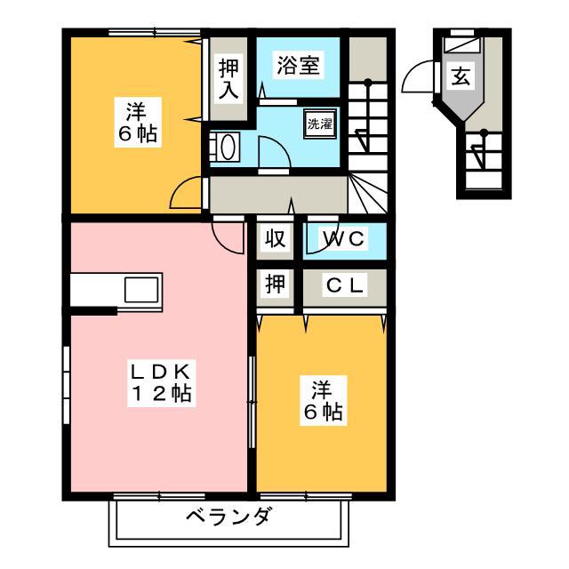 スリーエムA(2LDK/2階)の間取り写真
