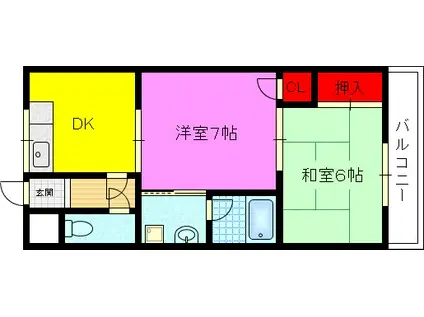 パティオ鴻池(2DK/3階)の間取り写真