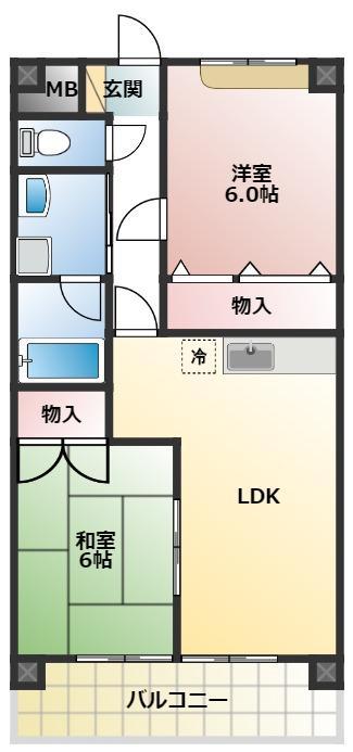 ベルトップ石橋(2LDK/3階)の間取り写真