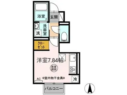 D-ROOM夢 1号棟(ワンルーム/1階)の間取り写真