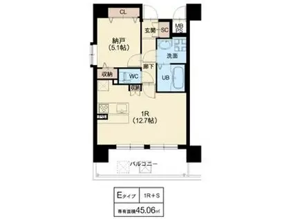 スプランディッド中之島ウエスト(1SK/10階)の間取り写真