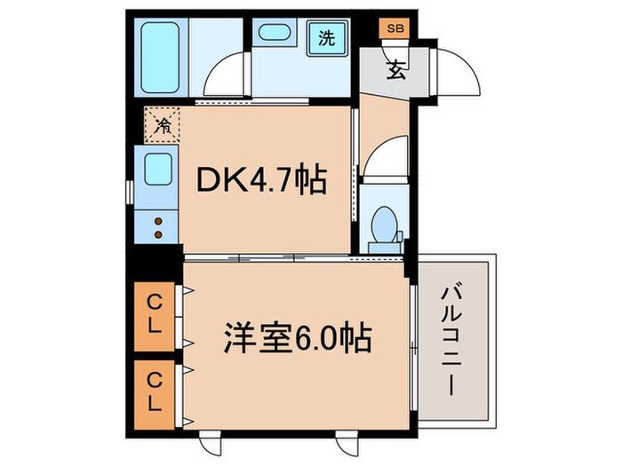 クリスタル三軒茶屋(1DK/1階)の間取り写真