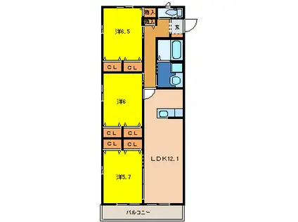 ピジョンA(3LDK/1階)の間取り写真