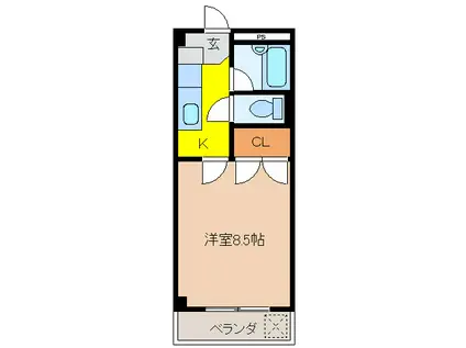 オリタテハイツ B(1K/4階)の間取り写真