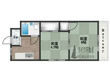 八戸ノ里グリーンハイツ(2K/3階)の間取り写真