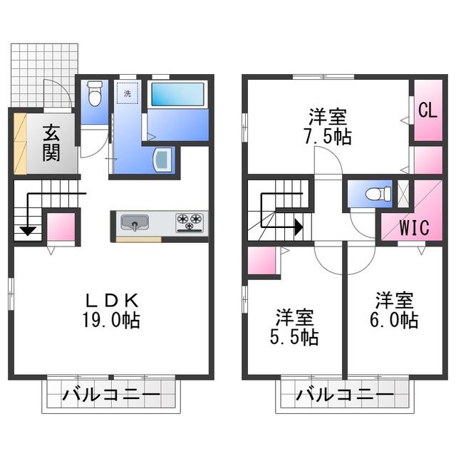 ヴィラ堂筋 C(3LDK/1階)の間取り写真