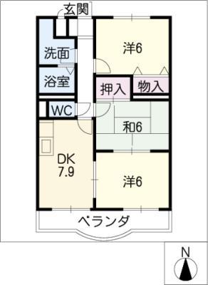 シャルムメゾン(3DK/1階)の間取り写真