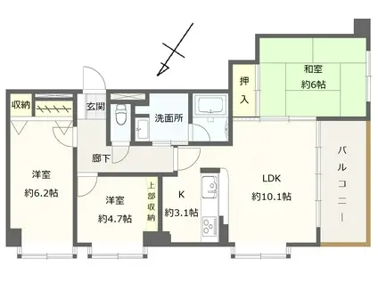 ダイアパレス新大駅前(3LDK/3階)の間取り写真