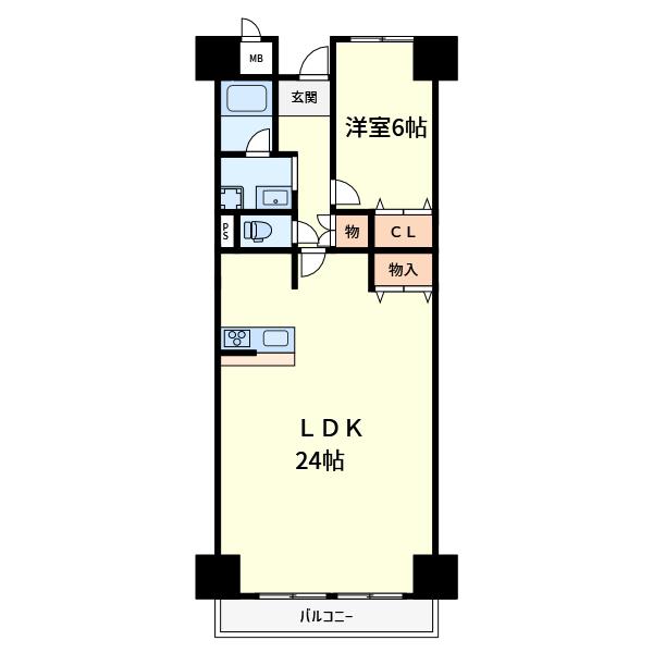 ライオンズマンション高槻(1LDK/4階)の間取り写真