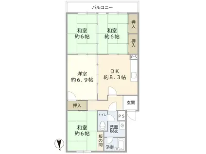 第2園米ビル(4DK/2階)の間取り写真