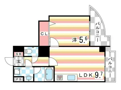 アミーグランコート三宮(1LDK/4階)の間取り写真