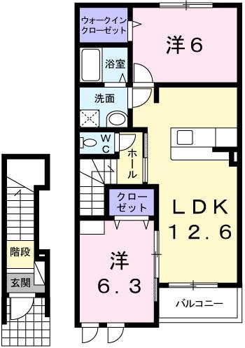 ヌーベル・ヴァン B棟(2LDK/2階)の間取り写真