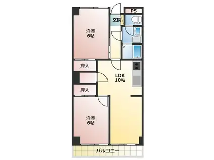 ユトリロ下地3(2LDK/6階)の間取り写真