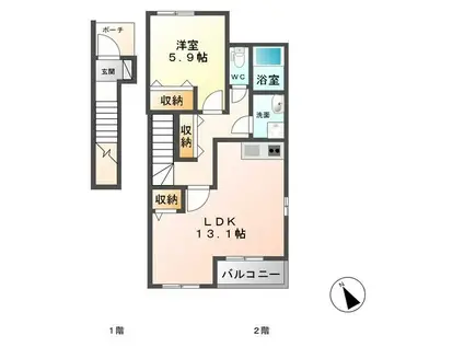 プランドールMIA(1LDK/2階)の間取り写真