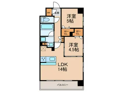 スプランディッド天王寺サウス(2LDK/4階)の間取り写真