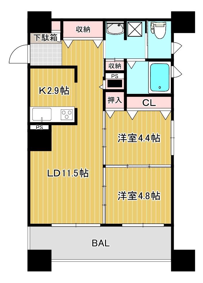 MOTTOたくま宿(2LDK/9階)の間取り写真