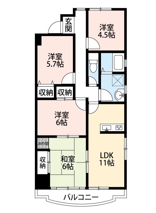 天神山マンションI号館(4LDK/5階)の間取り写真