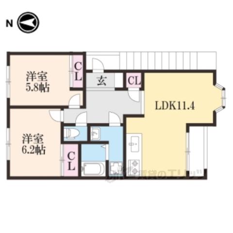 ジョイフルメゾン(2LDK/2階)の間取り写真