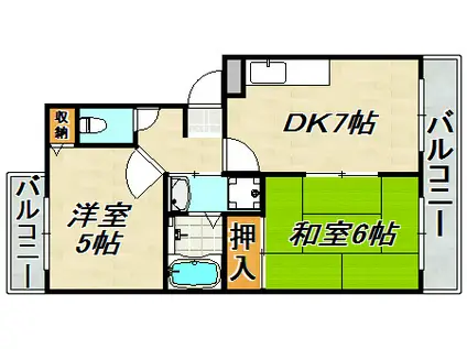 フルーレットI(2DK/1階)の間取り写真